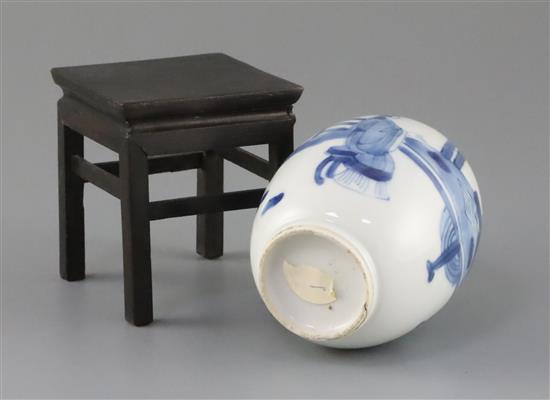 A Chinese blue and white small ovoid vase, Kangxi period,